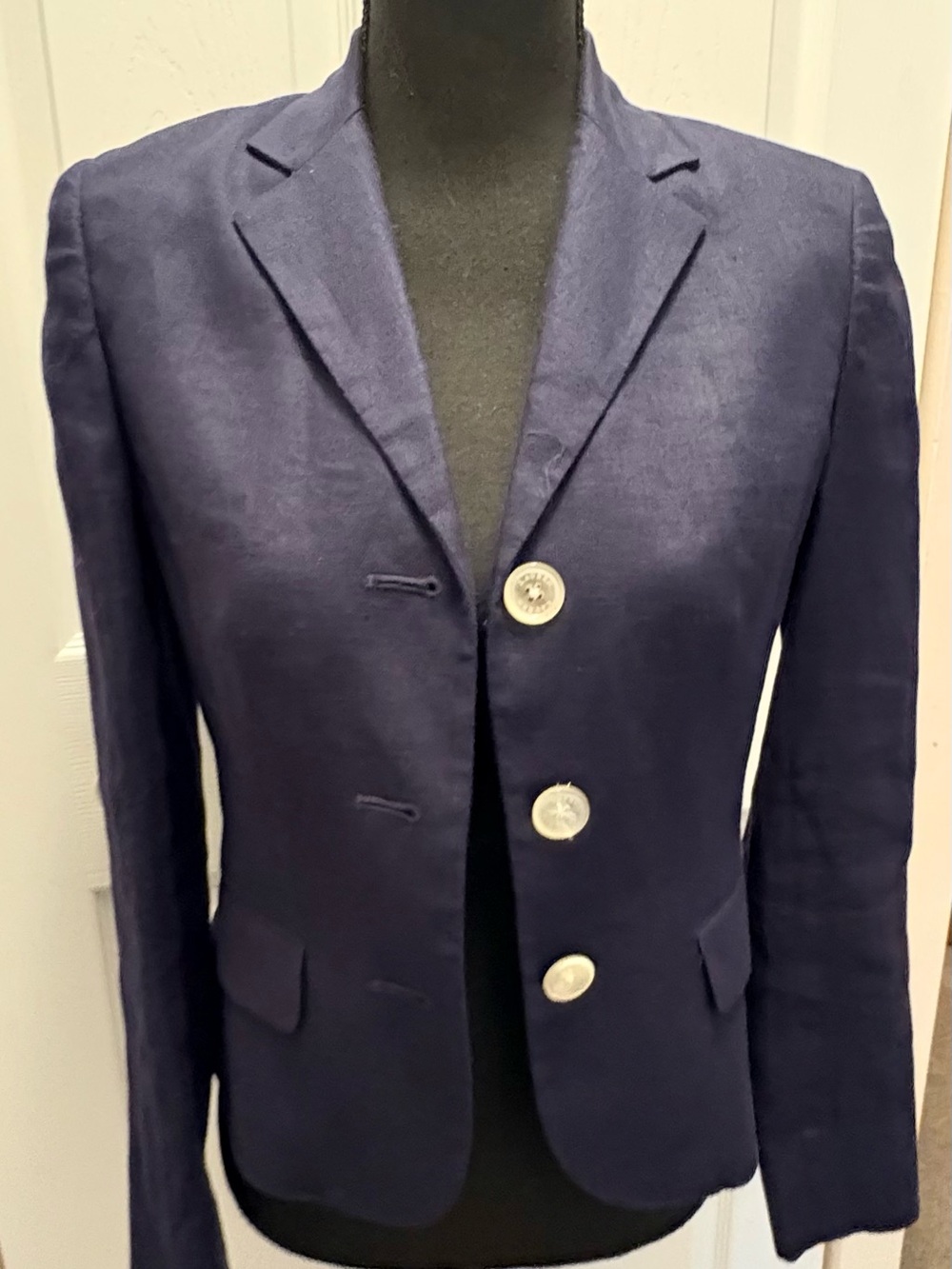 Vintage Ralph Lauren Navy Linen Blend Single-Breasted Blazer